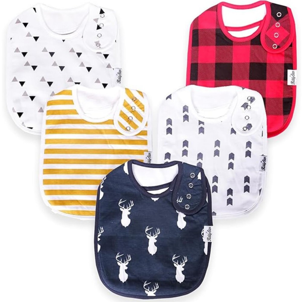 KiddyStar Organic Cotton Baby Bibs for Boys & Girls - Soft, Absorbent Teething & Drool Bibs - Adjustable Snaps for Toddlers