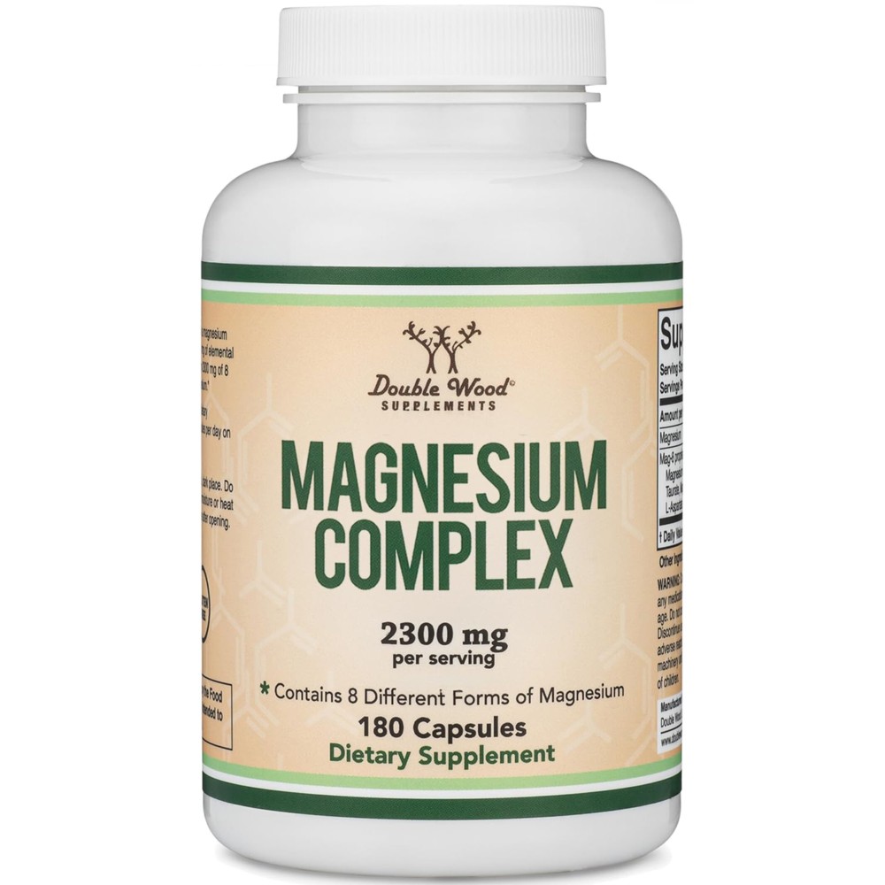 Magnesium Complex Supplement 180 Capsules (426mg Elemental Magnesium Provided by 2,300mg of Eight Different Forms of Magnesium) MAG-8 Provides 100% Daily Recommended Value of Magnesium by Double Wood