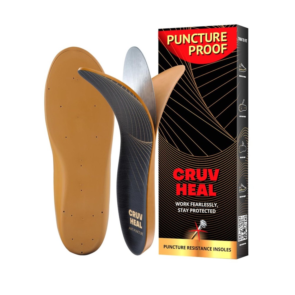 Puncture Resistant Work Insole - Nail Proof - Steel Toe Inserts - Work Boot Insoles for Men and Women - Insoles Standing All Day - Flat Feet (S, Yellow)