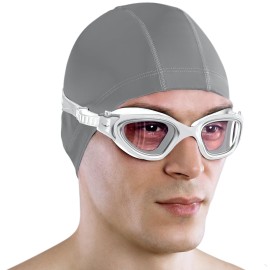 AqtivAqua Swim Goggles Swimming Goggles for Adult Men Women Kids 6-14 Youth Girls Boys Childrens DX-C (Metallic Silver, Silver case, Clear lens)