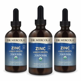 Dr. Mercola Zinc Liquid Drops - Supports Immune & Organ Health - 15 mg Organic Zinc Liquid Drops - USDA Organic - NSF Certified - Non-GMO, Gluten-Free & Soy-Free - 3.88 fl oz (3 Pack)