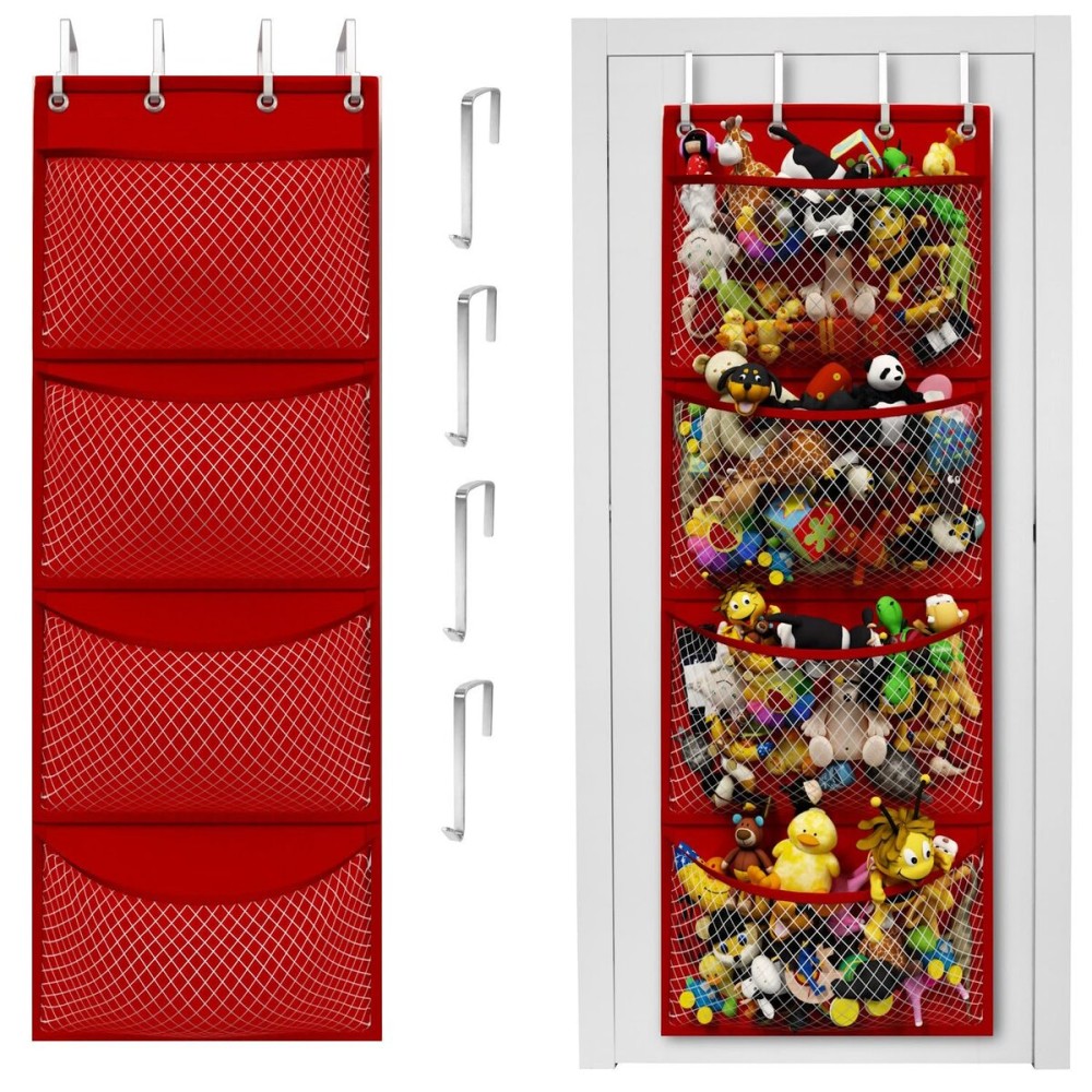 Honeyera Storage for Stuffed Animal - Over Door Organizer for Stuffies, Baby Accessories, and Toy Plush organizer/Easy Installation with Breathable Hanging Storage Pockets (SuperHero Red)