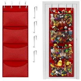 Honeyera Storage for Stuffed Animal - Over Door Organizer for Stuffies, Baby Accessories, and Toy Plush organizer/Easy Installation with Breathable Hanging Storage Pockets (SuperHero Red)