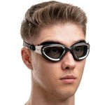AqtivAqua Swim Goggles Swimming Goggles for Adult Men Women Kids 6-14 Youth Girls Boys Childrens DX-S (Metallic Silver B, Black case, Shade lens)