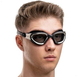 AqtivAqua Swim Goggles Swimming Goggles for Adult Men Women Kids 6-14 Youth Girls Boys Childrens DX-S (Metallic Silver B, Black case, Shade lens)