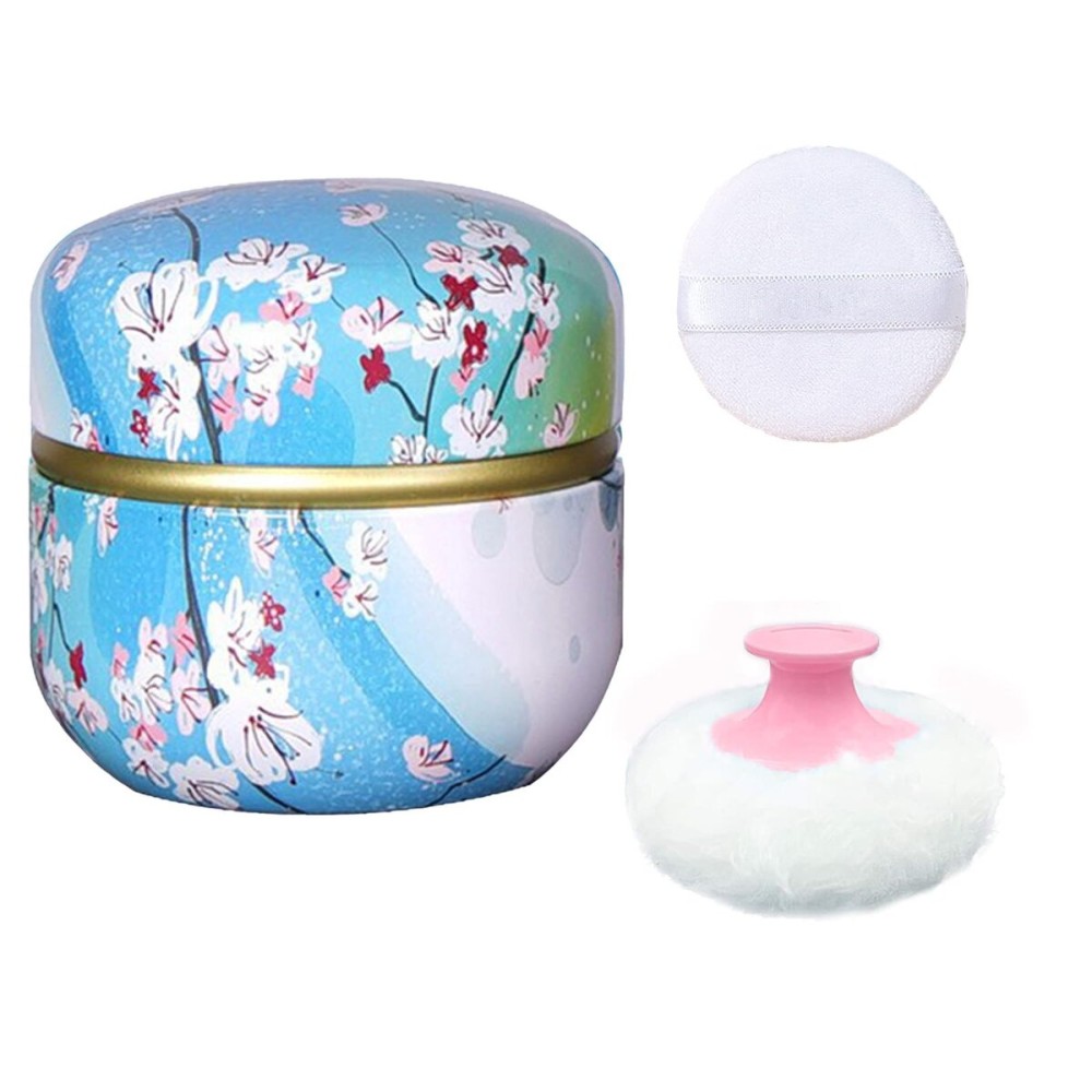 Qopoto Body Powder Puff and Container for Dusting Powder, Women Powder Puff and Powder Case for Bath and Travel (Plum Blossom)