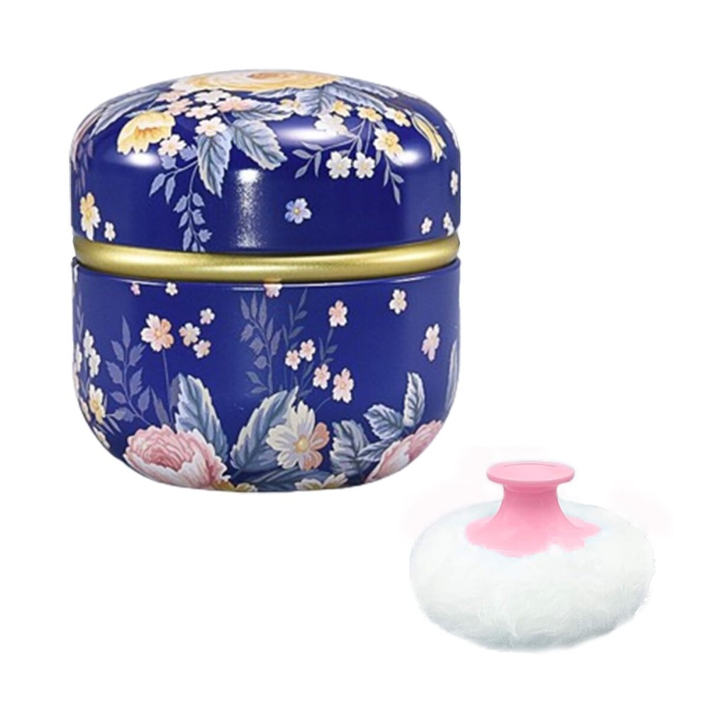 Qopoto Body Powder Puff and Container for Dusting Powder, Women Powder Puff and Powder Case for Bath and Travel (Dark Blue)