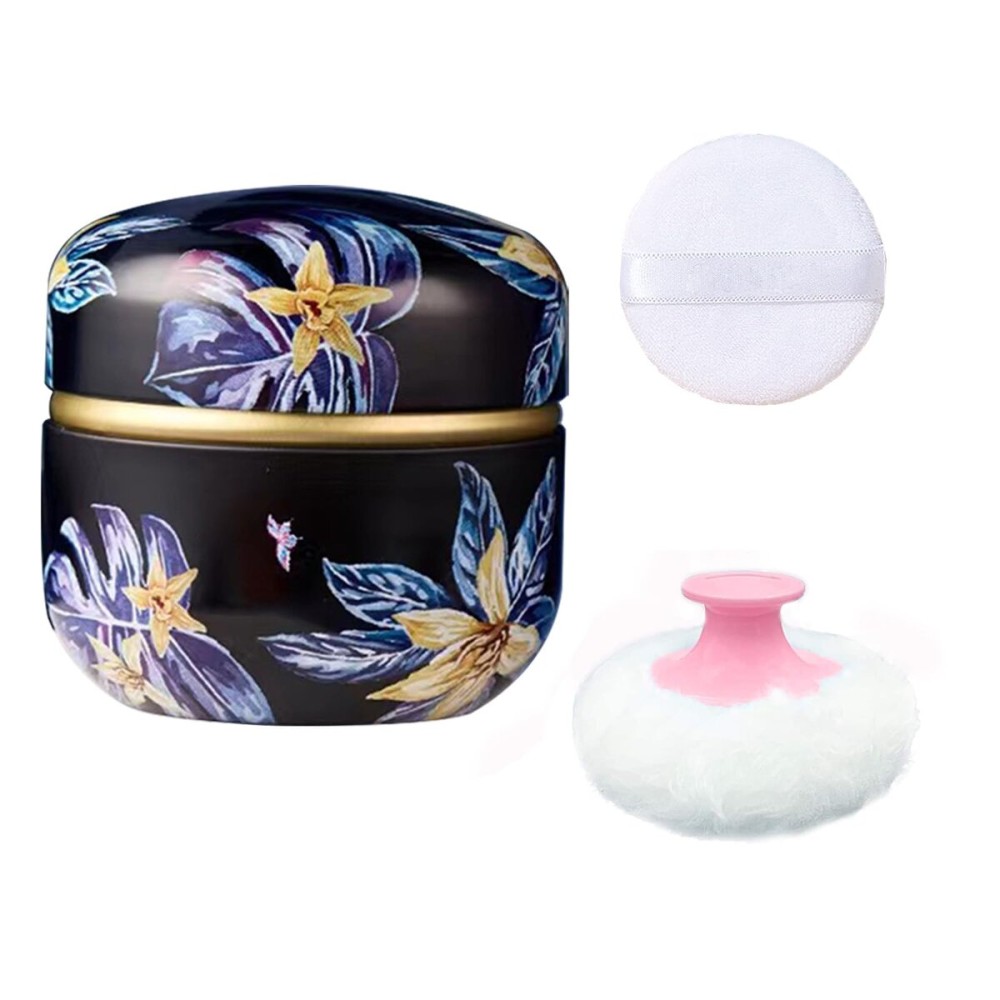Qopoto Body Powder Puff and Container for Dusting Powder, Women Powder Puff and Powder Case for Bath and Travel (Procumbens Flowers)