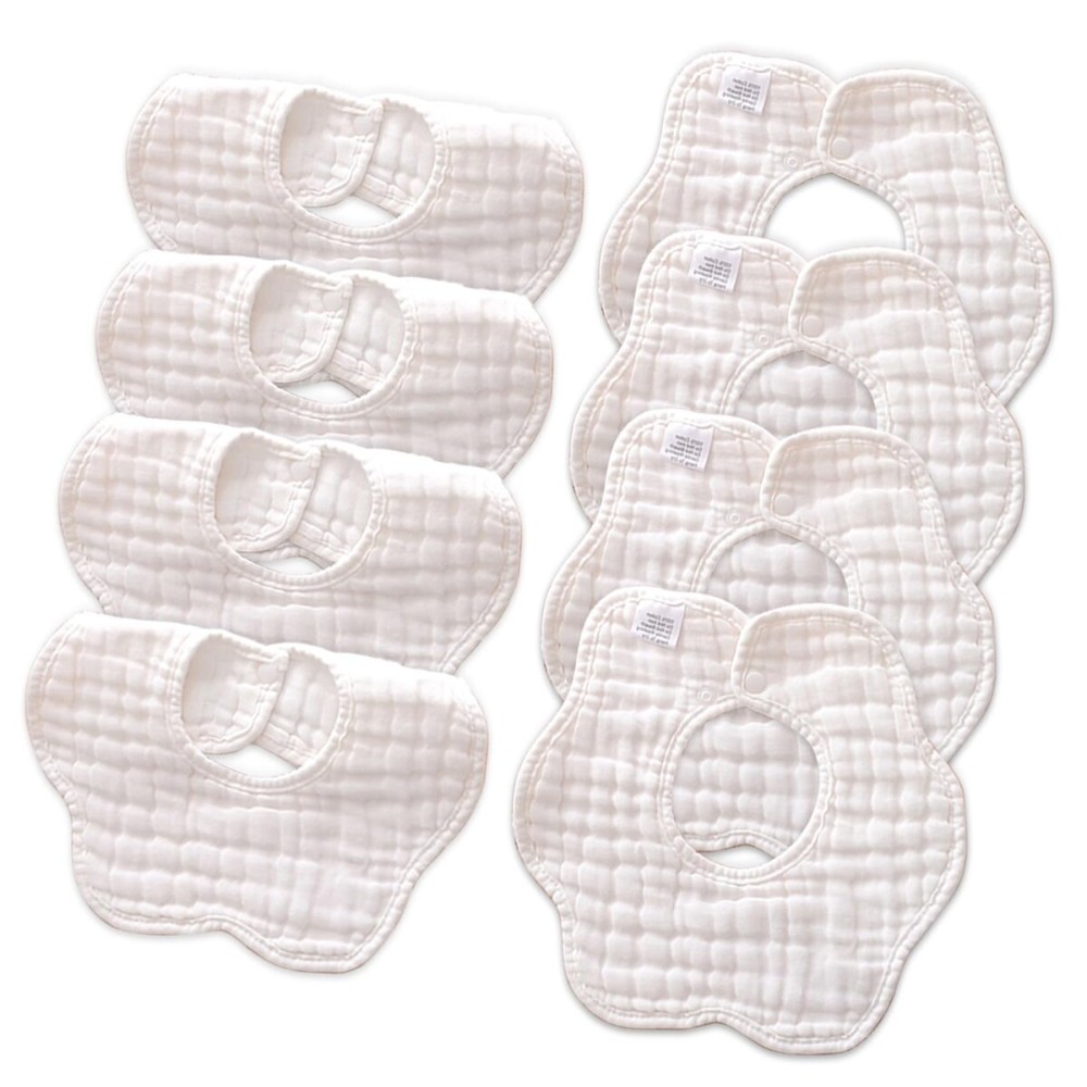 DOSMINE Muslin Baby Bibs for Drooling and Teething Newborn Drool Bibs for Baby Girl Boy (White)