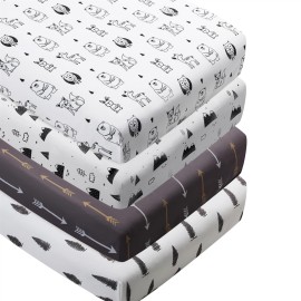 4 Pack Woodland Forest Animals Wood Neutral Unisex Fitted Baby Crib Sheets Set for Baby Boys or Girls Cartoon
