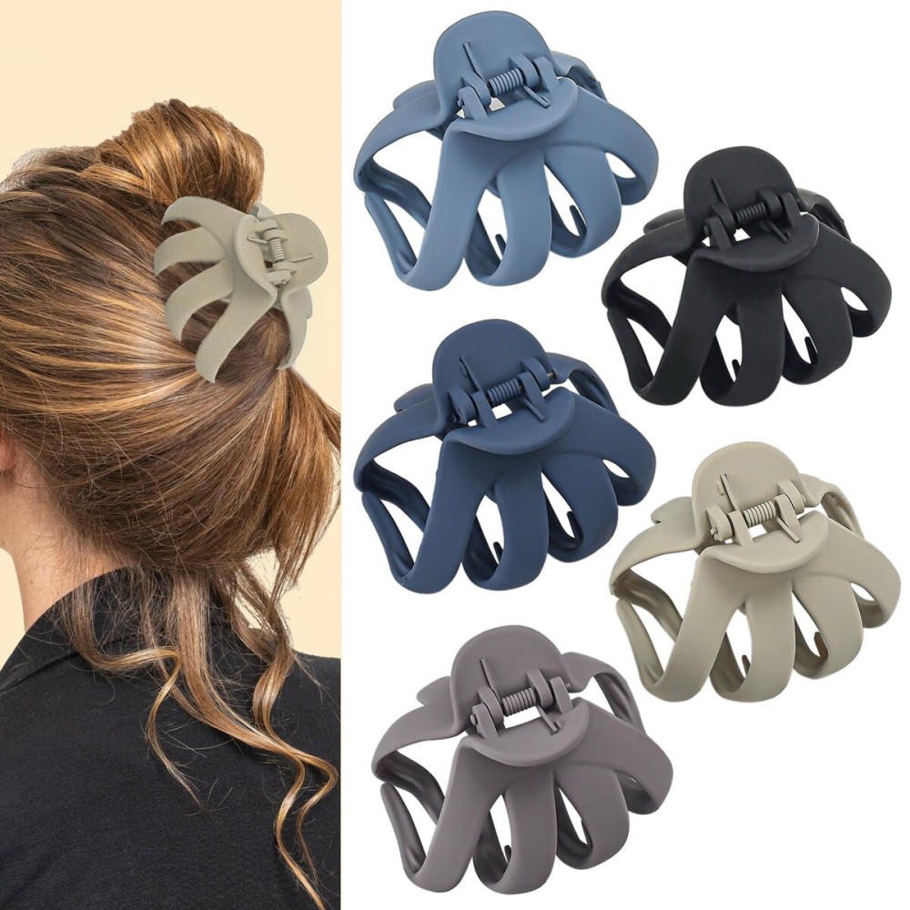 Lolalet Octopus Hair Claw Clips, 5 Pack Non-slip Jaw Clips Medium Hair Clamps for Thick Curly Long Hair, Wide Grip Hair Accessories for Women -Style D