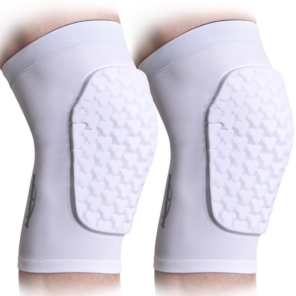 COOLOMG Basketball Knee Pad for Kids Youth Adult, Compression Anti-slip Knee Sleeve for Volleyball Football, Sports Knee Protector (1 Pair) White M