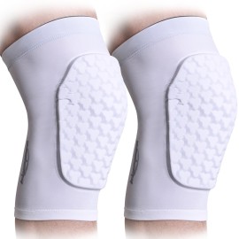 COOLOMG Basketball Knee Pad for Kids Youth Adult, Compression Anti-slip Knee Sleeve for Volleyball Football, Sports Knee Protector (1 Pair) White M