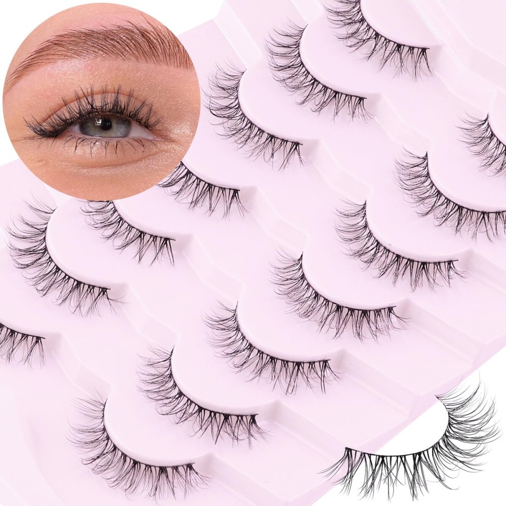 Eyelashes Natural Look Fake Eyelashes Natural Lashes Lightweight False Eyelashes Wispy Lashes 3D Faux Mink Eyelashes 7 Pairs D3