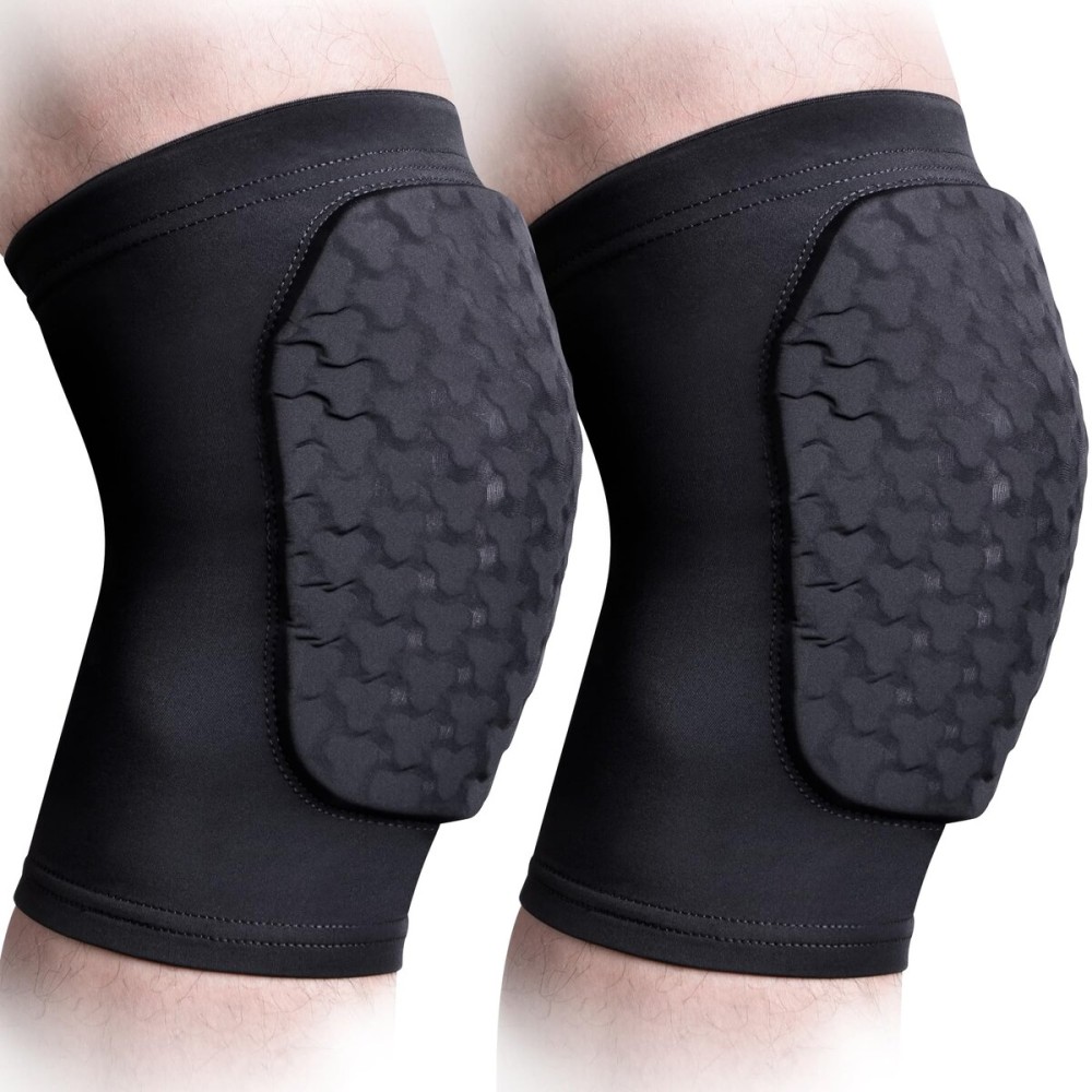 COOLOMG Basketball Knee Pad for Kids Youth Adult, Compression Anti-slip Knee Sleeve for Volleyball Football, Sports Knee Protector (1 Pair) Black L