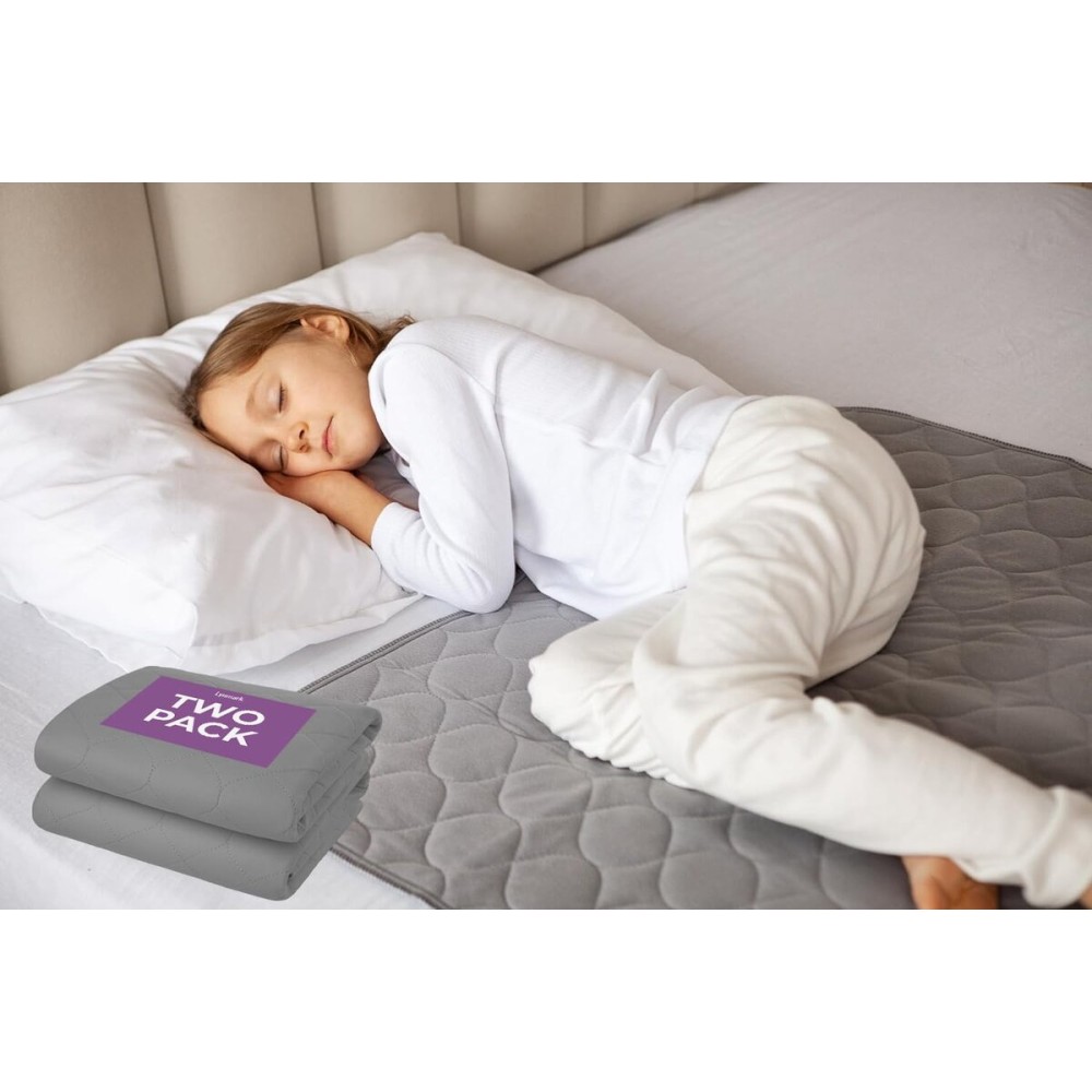 Lynmark 2X Toddler Potty Training Bed Pads - Soft Waterproof Bedwetting Pee Protector Mat for Kids - Multi-Layer Non-Slip Washable Incontinence Mattress Sheet Absorbs Up to 2000ml - 33 x 27, Grey