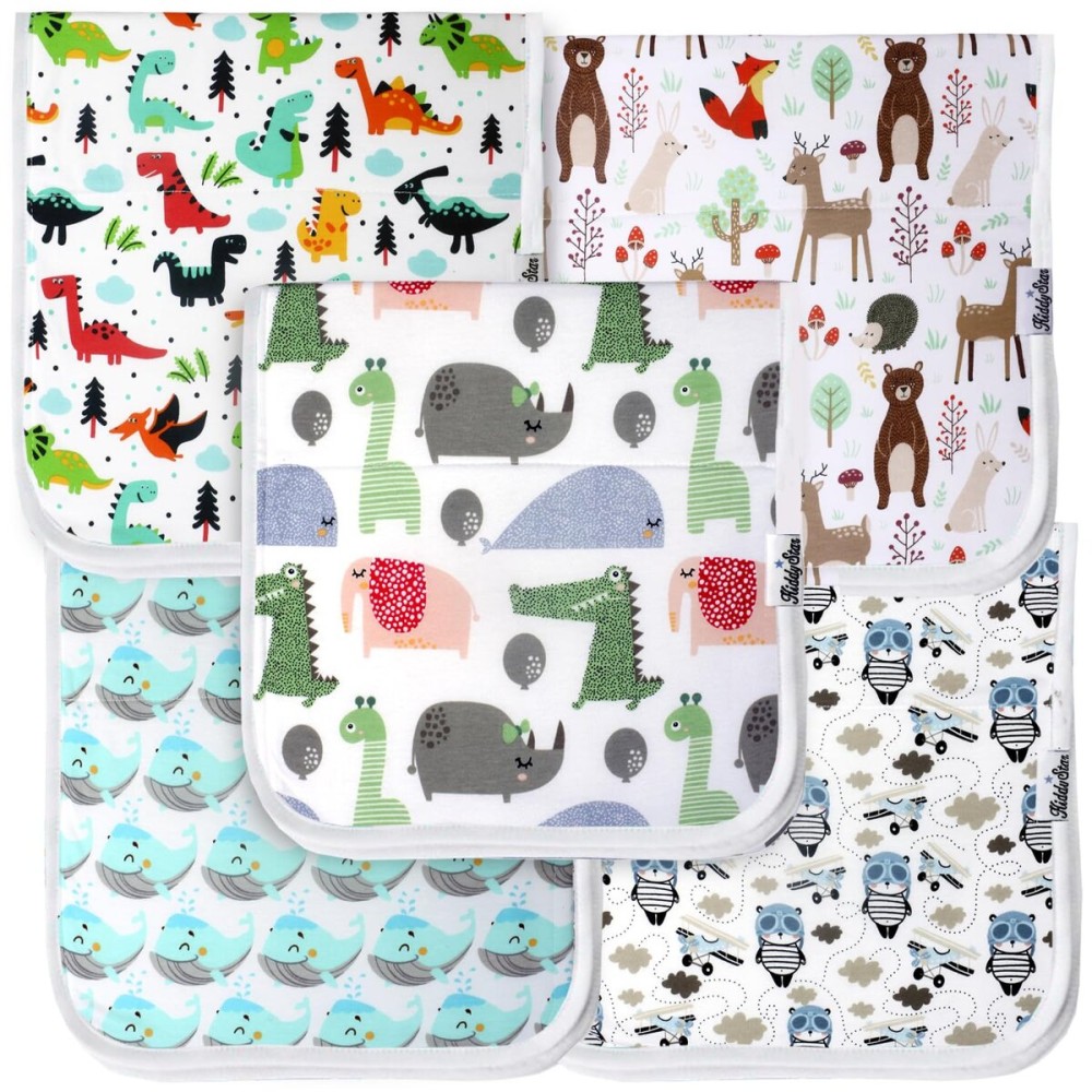 KiddyStar 5-Pack Organic Cotton Burp Cloths - Large, Ultra-Soft 3-Layer Towels for Burping, Shoulder & Hand Use, Highly Absorbent