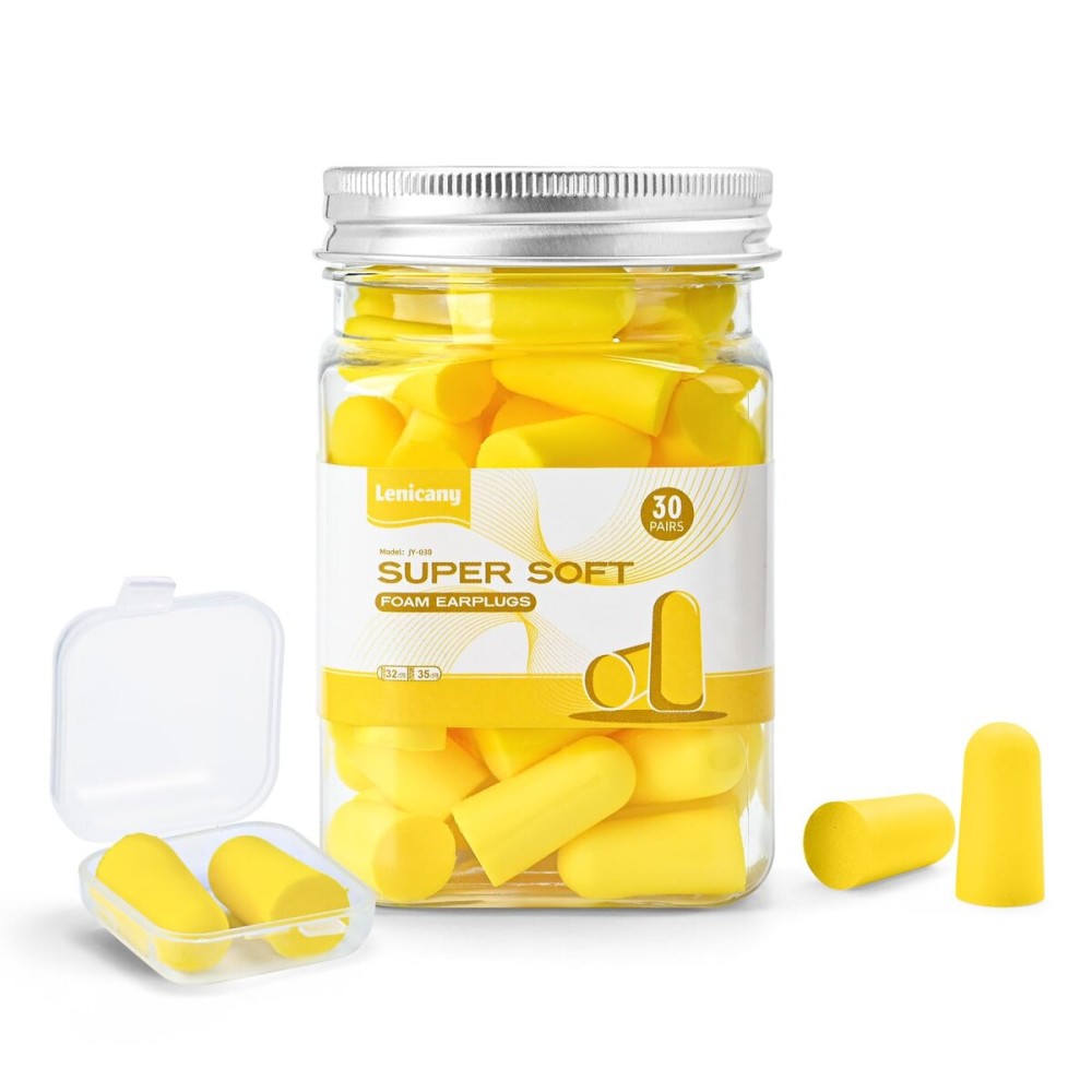 Lenicany 30Pair Soft Foam EarPlugs, 32dB Disposable Sound Blocking Noise Cancelling Ear Plugs for Concerts Loud Music/Shooting Guns/Work Construction, Hearing Safety Protection (Yellow)