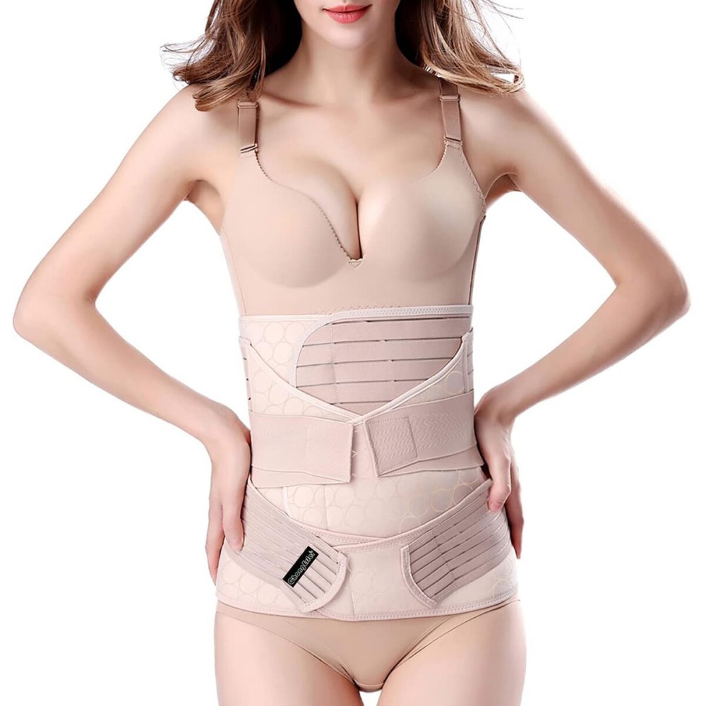 3 in 1 Postpartum Belly Band - Postpartum Belly Support Recovery Wrap, After Birth Brace, Slimming Girdles, Body Shaper Waist Shapewear, Post Surgery Pregnancy Belly Support Band (S/M, Beige)