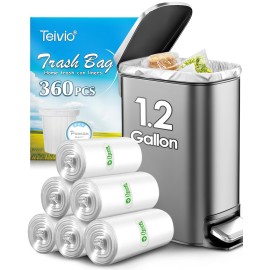 Teivio 1.2 Gallon 360 Counts Trash Bags Garbage Bags, Bathroom Trash Can Bin Liners, Small Plastic Bags for Home Office Kitchen Kitchen (Clear)