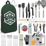 BOMKI Grilling and Camping Cooking Utensils Set for The Outdoors BBQ - Camping Utensil Set Kitchen Set Cookware Accessories Glamping Essentials Camp Stuff Camp Cooking Set (Green Pro)