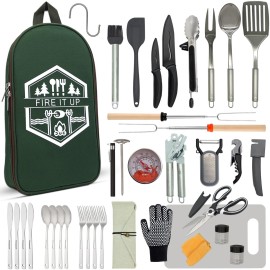 BOMKI Grilling and Camping Cooking Utensils Set for The Outdoors BBQ - Camping Utensil Set Kitchen Set Cookware Accessories Glamping Essentials Camp Stuff Camp Cooking Set (Green Pro)