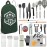 BOMKI Grilling and Camping Cooking Utensils Set for The Outdoors BBQ - Camping Utensil Set Kitchen Set Cookware Accessories Glamping Essentials Camp Stuff Camp Cooking Set (Green Pro)