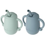 Cuddle Campus Pack of 2 Silicone Baby Training Cup, Shatterproof Toddler Sippy Cups with Straw, Open Cup for Baby, 6+ Months 4 Oz, Boothbay