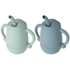 Cuddle Campus Pack of 2 Silicone Baby Training Cup, Shatterproof Toddler Sippy Cups with Straw, Open Cup for Baby, 6+ Months 4 Oz, Boothbay