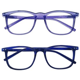 AOSM 2 Pack Blue Light Blocking Glasses, Computer Reading/Gaming/TV/Phones Glasses for Women Men,Anti Eyestrain & UV Glare (Blue + purple)