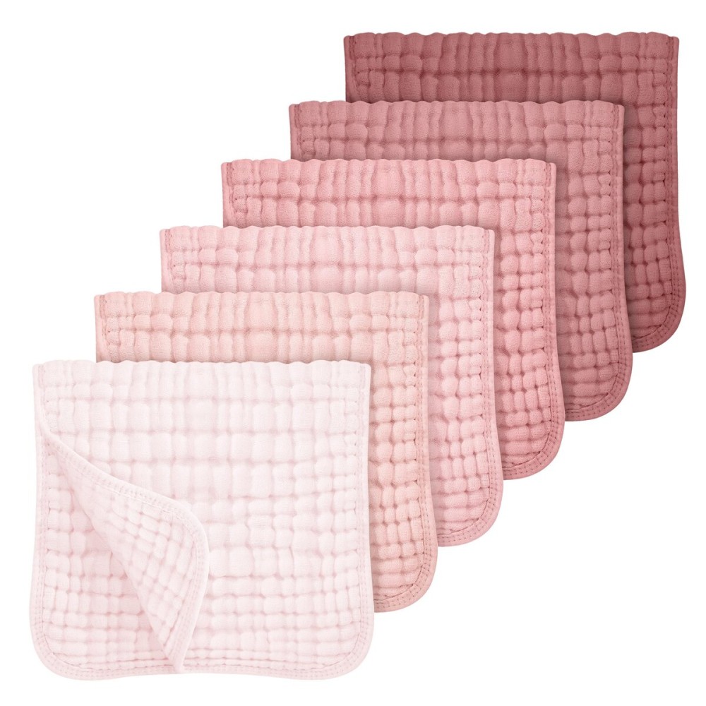 Looxii Muslin Burp Cloths Baby Girl 6 Pack - 20 x 10 - Ultra Soft & Absorbent, 6-Layer 100% Cotton for Spit Up & Drool- Gentle Baby Burping Cloth, Newborn Essentials Shower Gift Girl, Gradient Pink