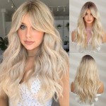 Esmee Long Wavy Ombre Blonde Wigs for Women Natuaral Synthetic Hair Heat Resistant Wig for Daily Party Cosplay Use