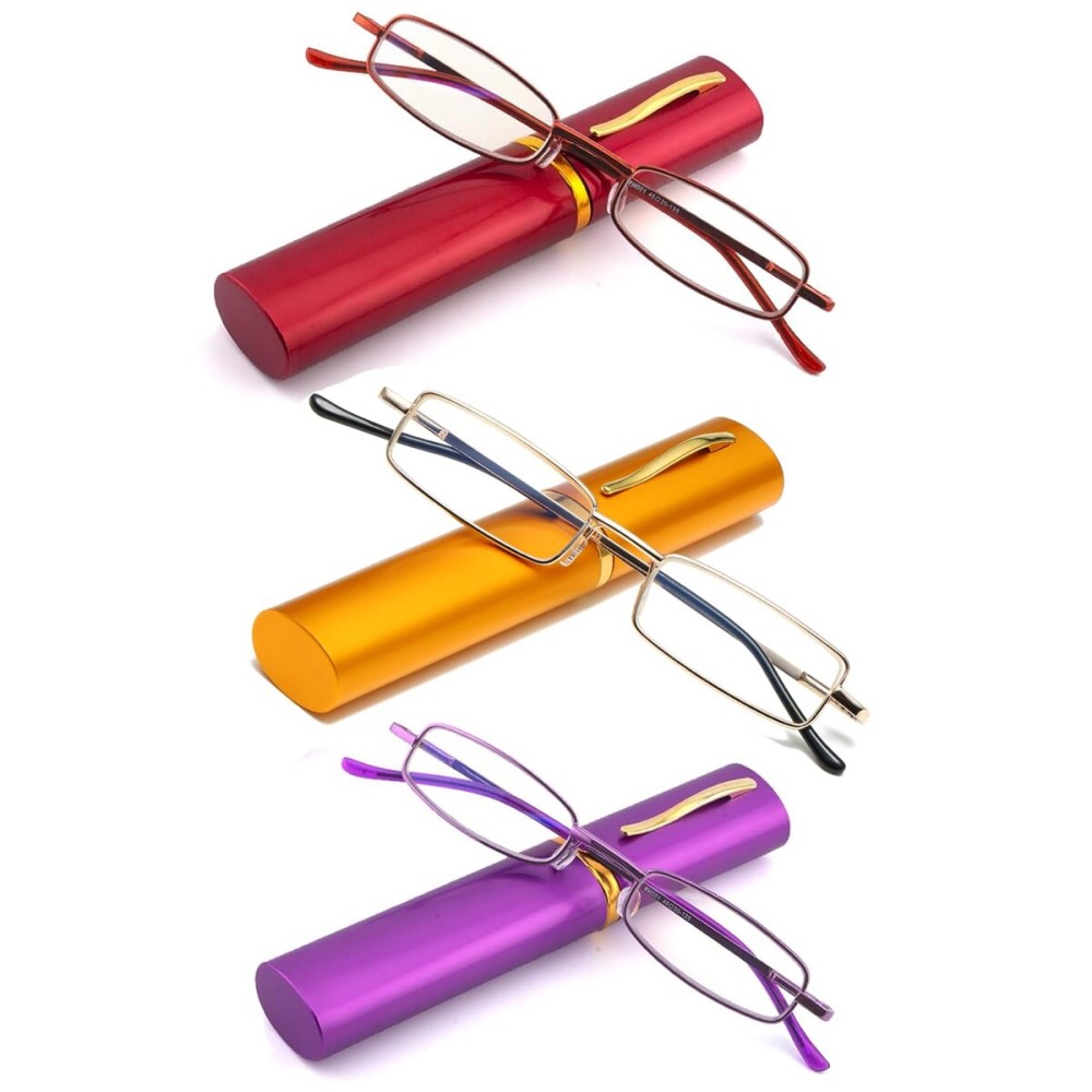 Viseng Slim Mini Pocket-Sized Metal Reading Glasses Compact Lightweight Portable Readers : Your Stylish Travel Companion for Women and Men +1.0