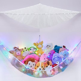 Basumee Stuffed Animals Net or Hammock with LED Light Hanging Toy Net Hammock for Stuffed Animals Storage Stuff Animals Hammocks for Nursery Kids Room with Remote Control, 8 Kinds of Lights(Pack of 1)