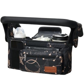 Momcozy Universal Stroller Organizer with Insulated Cup Holder Detachable Phone Bag & Shoulder Strap, Fits for Stroller like Uppababy, Baby Jogger, Britax, BOB, Umbrella and Pet Stroller