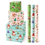 WERNNSAI Christmas Santa Wrapping Paper Rolls - 3 Rolls 17 X 120 Inch Gnome Kids Christmas Wrapping Paper Medium Roll Set Green Grinch Xmas Wrapping Paper Holiday Wrapping Papers for Kids Boys Girls