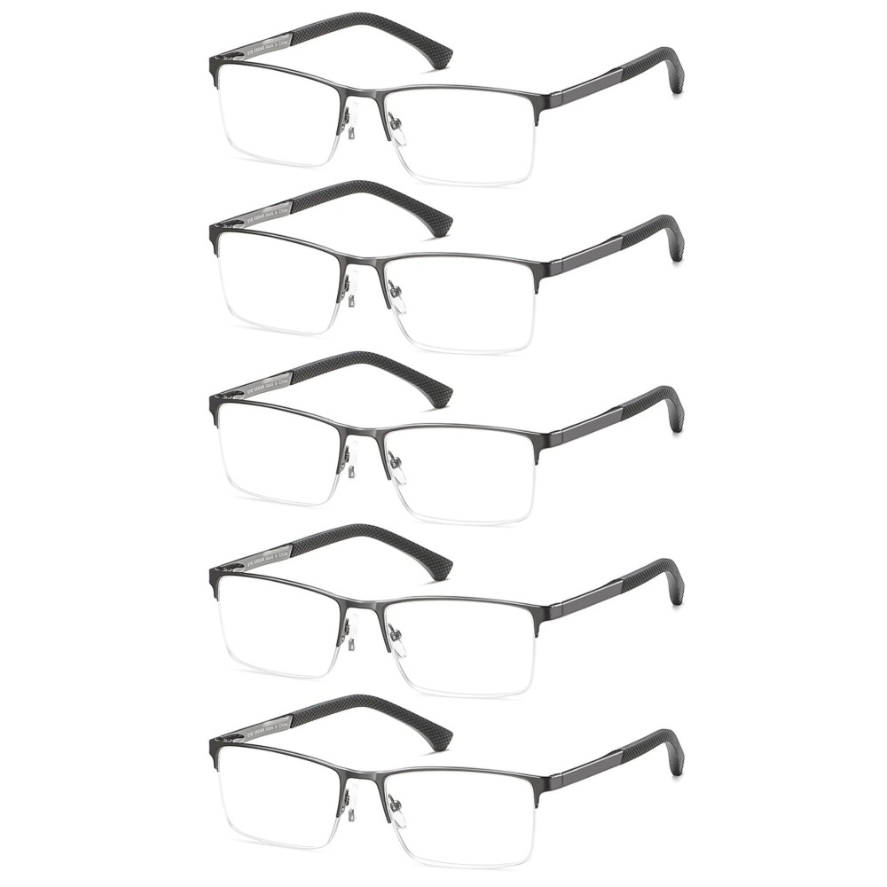 EYECEDAR 5 Pack Reading Glasses for Men Gunmetal Ultra-Thin Stainless Steel Frame Metal Spring Hinges Readers for Men 1.5