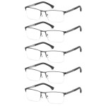 EYECEDAR 5 Pack Reading Glasses for Men Gunmetal Ultra-Thin Stainless Steel Frame Metal Spring Hinges Readers for Men 1.5