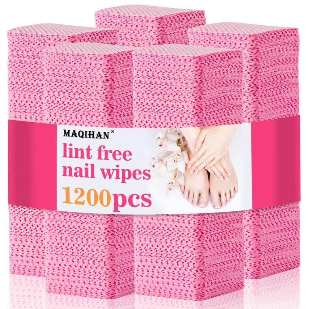 MAQIHAN 1200 Lint Free Nail Wipes - Pink Acetone Nail Polish Remover Wipes Lint Free Nail Wipes Pads Gel Nails No Lint Nail Glue Wipes Eyelash Extensions Toallitas Para Uas Sin Pelusa Nail Supplies