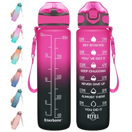 Enerbone 32 oz Drinking Water Bottle with Times to Drink and Straw, Motivational with Carrying Strap, Leakproof BPA & Toxic Free, Ensure You Drink Enough Water for Fitness Gym Outdoor