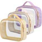 PACKISM TSA Approved Toiletry Bag 3 Medium - Floral Texture Lace clear Makeup Bags, Ease of Clamshell Closing, Handles and Double Zippers, 0.5 mm Thicker TSA Toiletry Bag, Multicolor