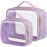 PACKISM Floral Texture Lace TSA Approved Toiletry Bag 1 Large 1 Medium - 2 Pack 180 Large Opening Clear Makeup Bags, TSA Clear Toiletry Bag with Handle, 0.5 mm Thick Non-deformable No Smell, Purple