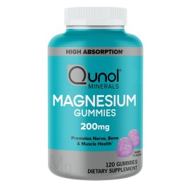 Qunol Magnesium Gummies for Adults, 200mg Elemental Magnesium (from 1,750mg Magnesium Citrate), High Absorption Magnesium Supplement, Supports Nerve, Bone and Muscle Health, Vegetarian, 120 Count