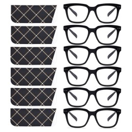 CHOFILORD 6 Pack Fashion Reading Glasses for Women Men Blue Light Blocking Oversized Square Readers with Spring Hinge (6 Pack Black, 2.25)