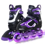 MammyGol Adjustable Inline Skates for Boys Girls Kids Youth with Light up Wheels, Black&Purple Beginner Blades Roller Skates for Boys Size 5 6 7 8 Ages 6-12