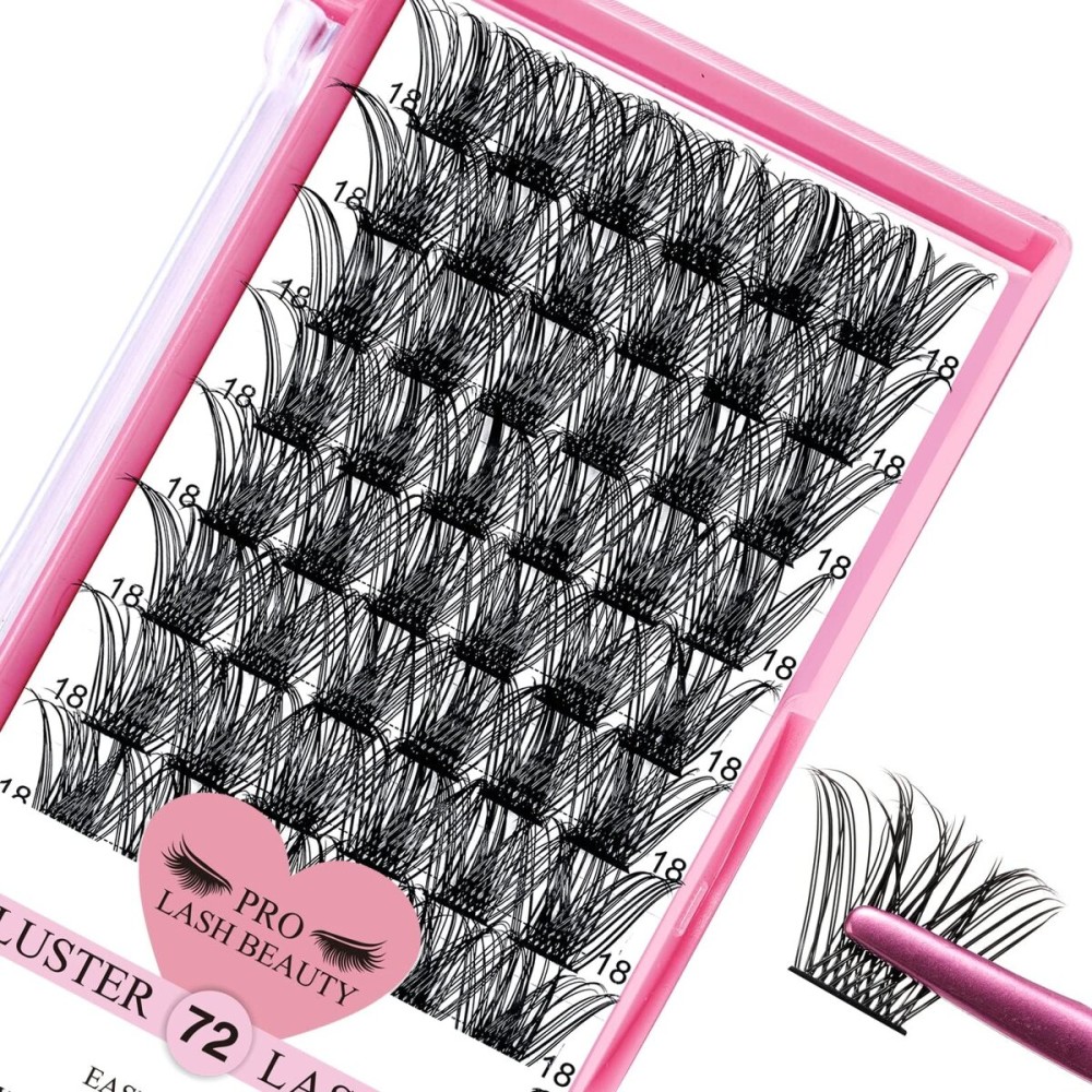 Lash Clusters, 72 Pcs Individual Lashes, Cluster DIY Lash Extension, Volume Eyelashes Look, Super Thin Band and Comfortable (Volume-C-18mm)