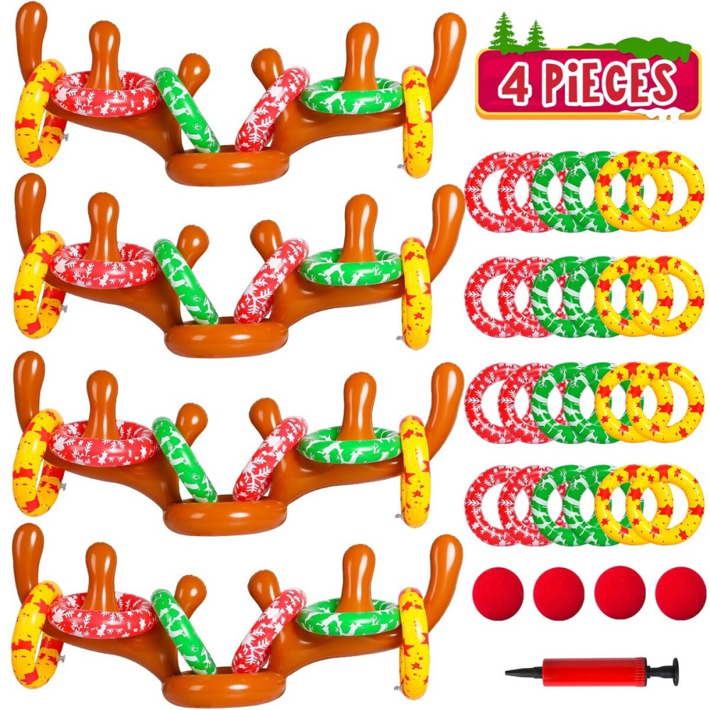 MGparty Christmas Inflatable Reindeer Antler Toss Games Xmas Ring Toss Game for Kids Teens Adults Indoor Outdoor Family Holiday Party Gifts