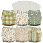 Mama Koala 3.0 Pocket Cloth Diapers for Babies with AWJ Lining, 6 Pack with 6 5-Layer Natural Cloth Diaper Inserts - Reusable and Washable Pocket Diapers(A-Mushrooms)