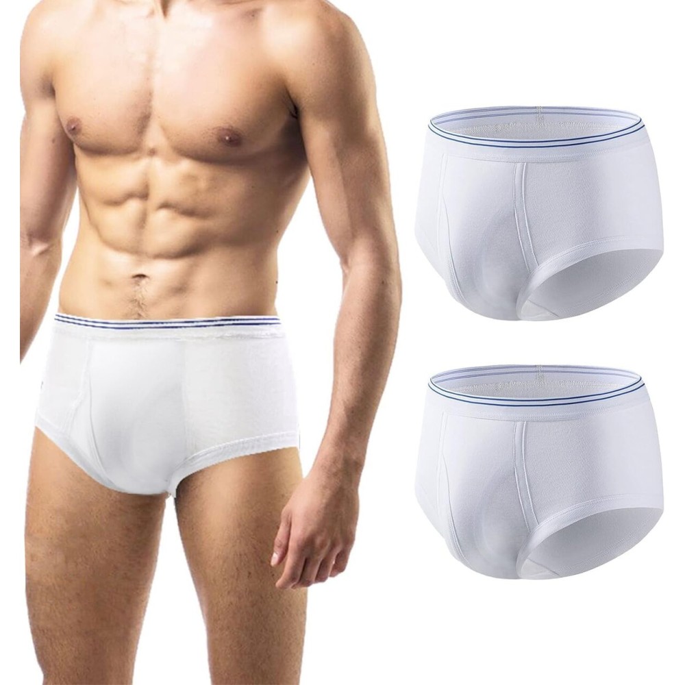 Carer Mens Incontinence Underwear Washable 2 Pack Cotton Reusable Incontinence Boxers Briefs for Men Built in Cotton Pad for Bladder Leakage 150ML, 3X-Large