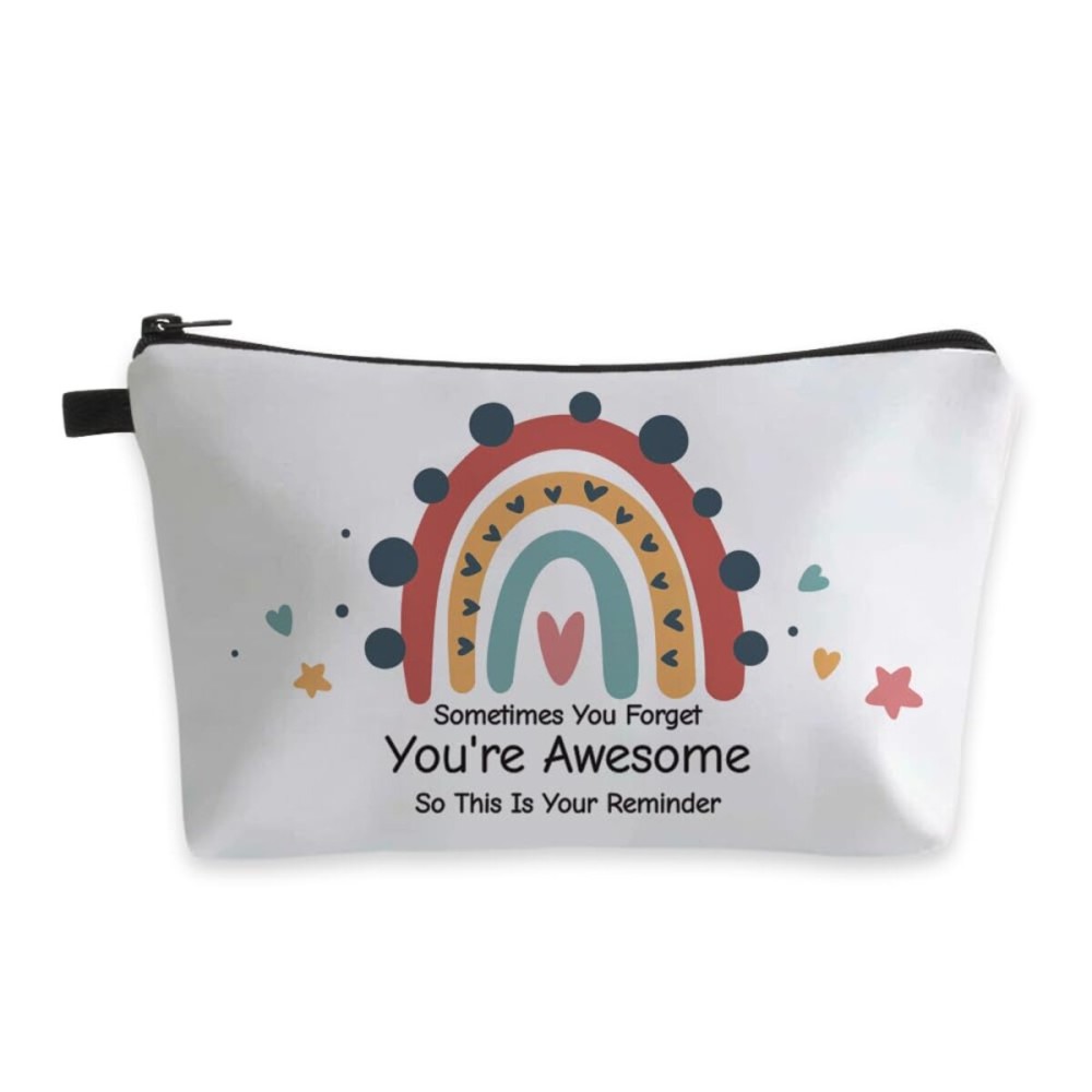 Deanfun Small Makeup Case - Cute and Waterproof Cosmetic Bag for Women(Rainbow, Sometimes You Forget That You\'Re Awesome, So This Is Your Reminder D5-56372)